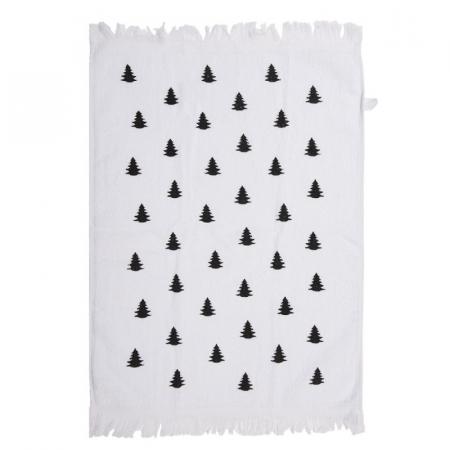 Clayre & Eef Gästehandtuch 40x66 cm Weiß Schwarz Baumwolle Weihnachtsbäume Toiletten Handtuch