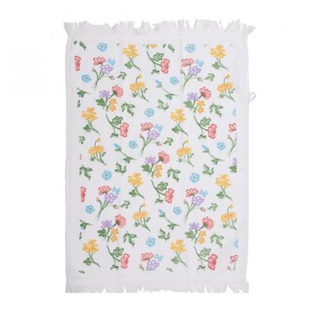 Clayre & Eef Gästehandtuch 40x66 cm Weiß Gelb Baumwolle Blumen Toiletten Handtuch