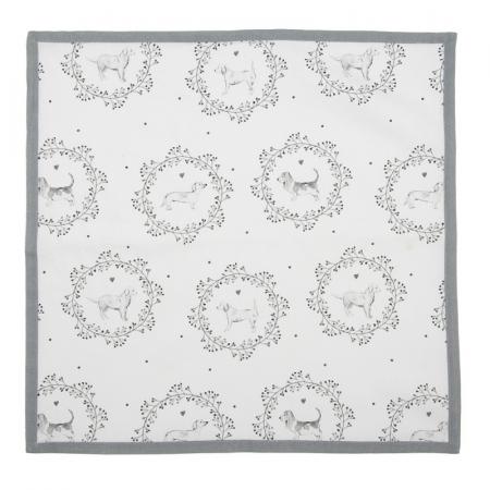 Clayre & Eef Servietten Baumwolle 6er Set 40x40 cm Weiß Grau Hund Quadrat