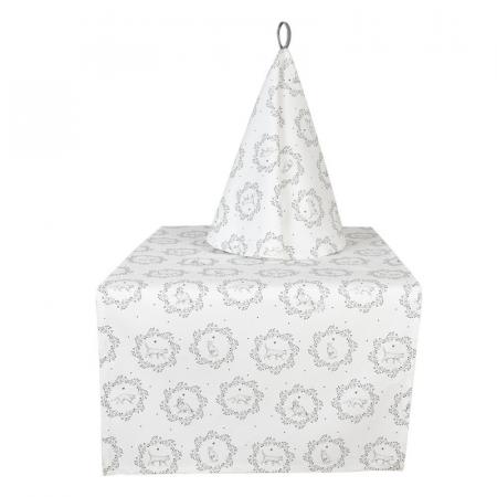 Clayre & Eef Tischläufer 50x140 cm Weiß Grau Baumwolle Katze Tischdecke