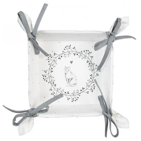 Clayre & Eef Brotkorb 35x35x8 cm Weiß Grau Baumwolle Katze