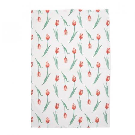 Clayre & Eef Geschirrtuch 47x70 cm Weiß Baumwolle Tulpen Küchentuch