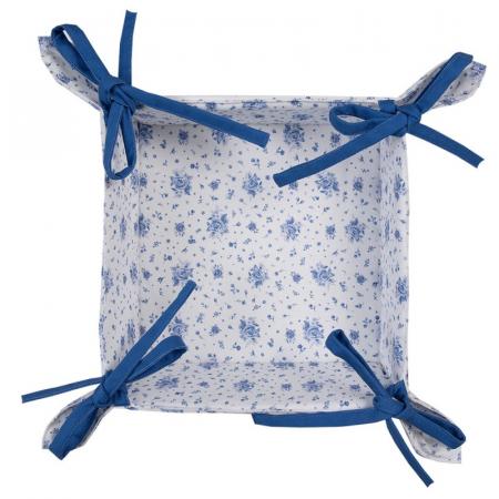 Clayre & Eef Brotkorb 35x35x8 cm Weiß Blau Baumwolle Rosen Quadrat