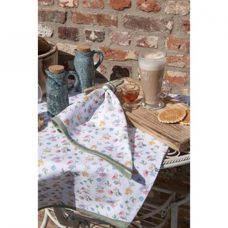 Clayre & Eef Brotkorb 35x35x8 cm Weiß Grün Baumwolle Blumen Quadrat