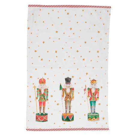 Clayre & Eef Geschirrtuch 50x70 cm Weiß Rot Baumwolle Nussknacker Rechteck Küchentuch