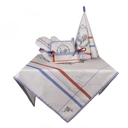 Clayre & Eef Geschirrtuch Ø 80 cm Beige Baumwolle Hahn Rund Küchentuch