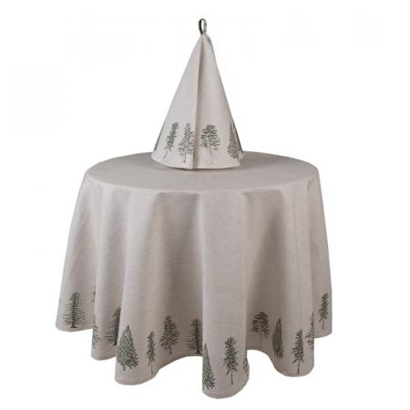 Clayre & Eef Geschirrtuch Ø 80 cm Beige Grün Baumwolle Tannenbäume Rund