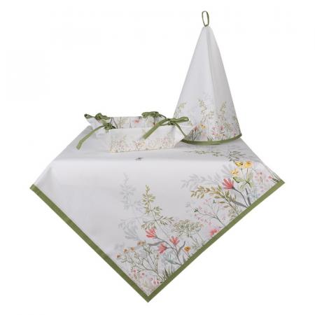 Clayre & Eef Geschirrtuch Ø 80 cm Weiß Baumwolle Blumen Rund Küchentuch