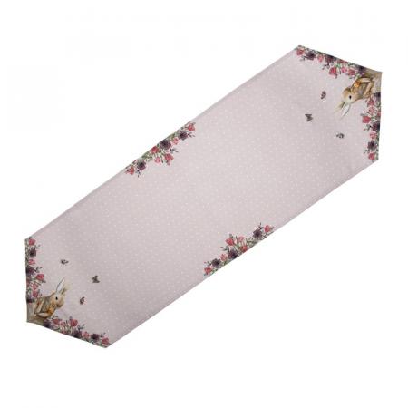 Clayre & Eef Tischläufer 50x160 cm Beige Rosa Baumwolle Kaninchen Blumen Tischdecke