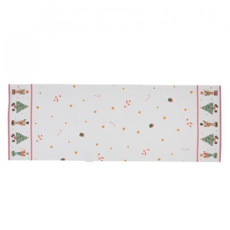 Clayre & Eef Weihnachtlicher Tischläufer 50x140 cm Weiß Rot Baumwolle Nussknacker Rechteck Tischdecke