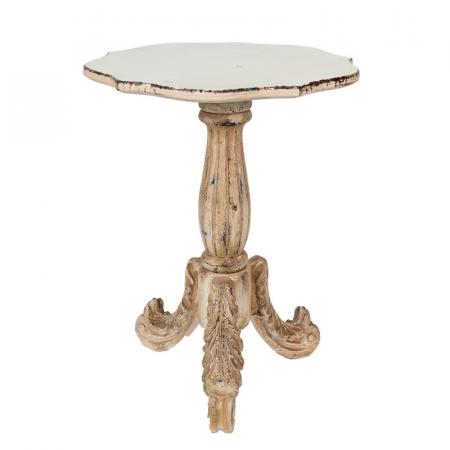 Clayre & Eef Beistelltisch Ø 70x81 cm Weiß Beige Holz Rund
