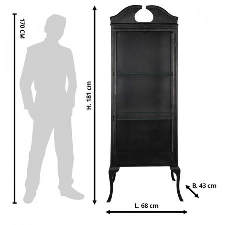 Clayre & Eef Vitrinenschrank 68x43x181 cm Schwarz Eisen Glas Bücherschrank