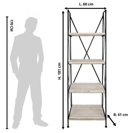 Clayre & Eef Regalschränke 60x41x181 cm Schwarz Braun Holz Eisen Regal