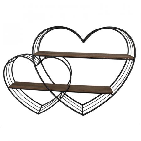 Clayre & Eef Wandregal Herzen 93x15x65 cm Schwarz Braun Eisen Holz Wandregal