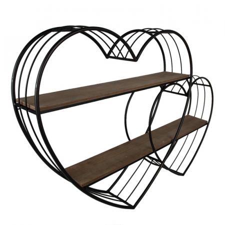 Clayre & Eef Wandregal Herzen 93x15x65 cm Schwarz Braun Eisen Holz Wandregal