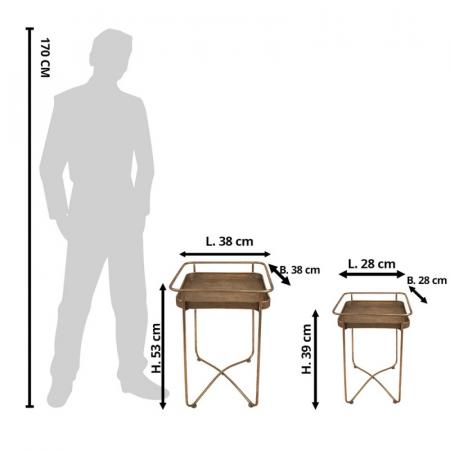 Clayre & Eef Beistelltisch 2er Set 38x38x53 cm Goldfarbig Metall Quadrat Beistelltisch