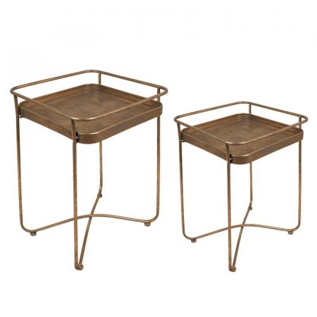 Clayre & Eef Beistelltisch 2er Set 38x38x53 cm Goldfarbig Metall Quadrat Beistelltisch