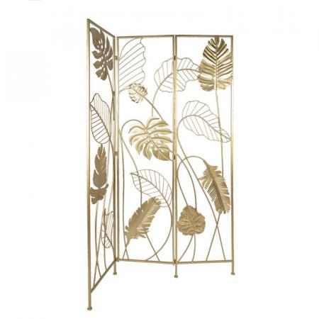 Clayre & Eef Raumteiler 124x2x181 cm Goldfarbig Eisen Blätter Zimmertrennwand