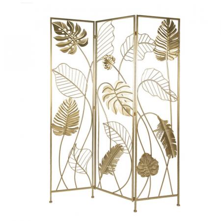 Clayre & Eef Raumteiler 124x2x181 cm Goldfarbig Eisen Blätter Zimmertrennwand