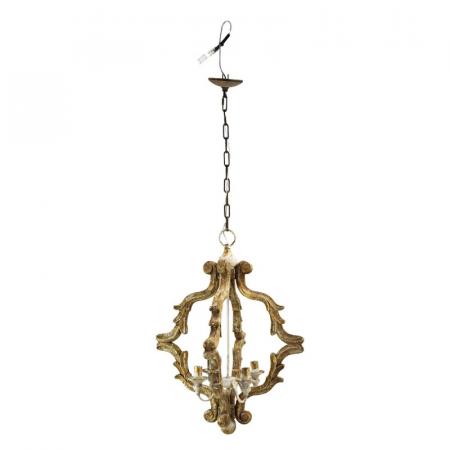 Clayre & Eef Hängelampe 41x41x75 cm  Goldfarbig Holz Eisen Esstischleuchte