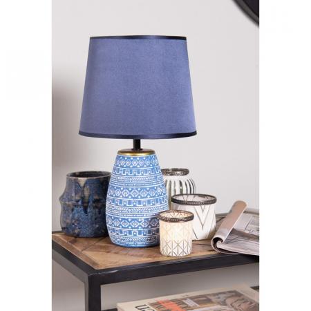Clayre & Eef Tischlampe Ø 20x35 cm  Blau Weiß Keramik Rund Schreibtischlampe