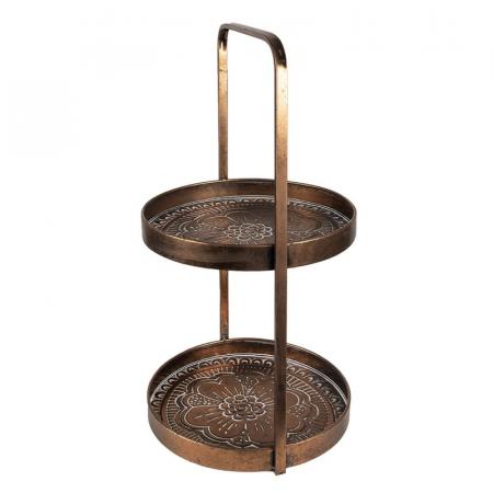 Clayre & Eef 2-stöckige Etagere Ø 29x53 cm Kupferfarbig Metall Obstschale Etagere