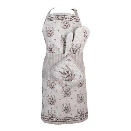 Clayre & Eef Küchenschürze 70x85 cm Beige Baumwolle Hirsch