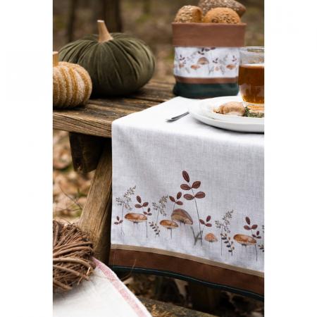 Clayre & Eef Tischläufer 50x140 cm Beige Baumwolle Pilze Tischdecke