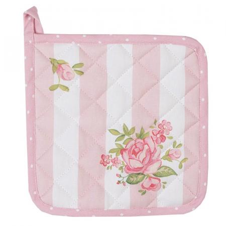 Clayre & Eef Kinder Topflappen 16x16 cm Rosa Baumwolle Rosen Quadrat