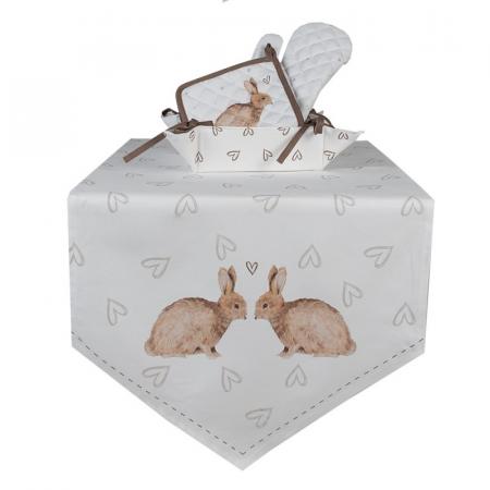 Clayre & Eef Kinder Topflappen 16x16 cm Weiß Braun Baumwolle Kaninchen Quadrat