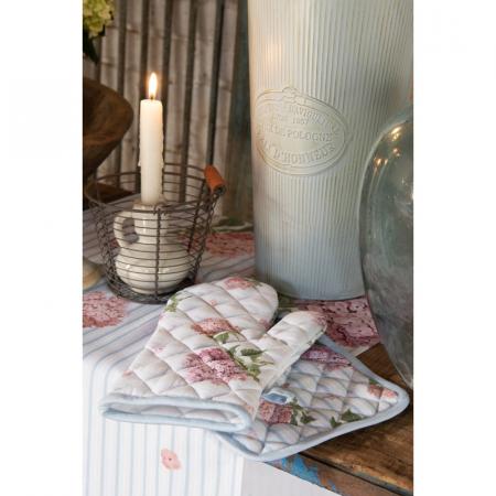 Clayre & Eef Ofenhandschuh 18x30 cm Blau Rosa Baumwolle Hortensie Ofenhandschuh