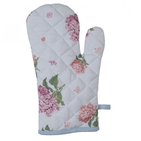 Clayre & Eef Ofenhandschuh 18x30 cm Blau Rosa Baumwolle Hortensie Ofenhandschuh