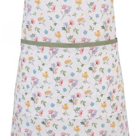 Clayre & Eef Küchenschürze 70x85 cm Weiß Grün Baumwolle Blumen