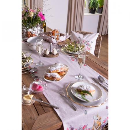 Clayre & Eef Servietten Baumwolle 6er Set 40x40 cm Beige Rosa Baumwolle Kaninchen Blumen Quadrat Serviette Stoff