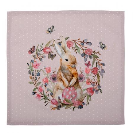 Clayre & Eef Servietten Baumwolle 6er Set 40x40 cm Beige Rosa Baumwolle Kaninchen Blumen Quadrat Serviette Stoff