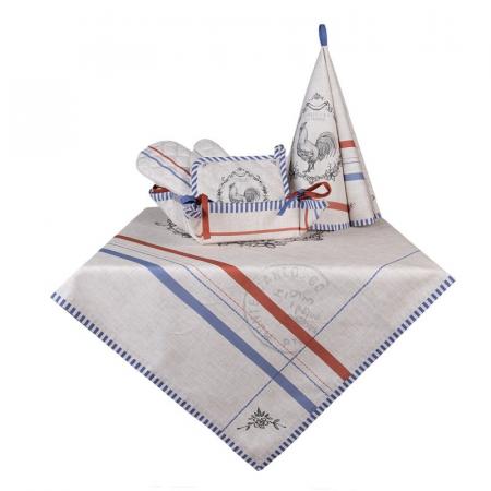 Clayre & Eef Tischdecke 150x250 cm Beige Baumwolle Hahn Rechteck Tischtuch