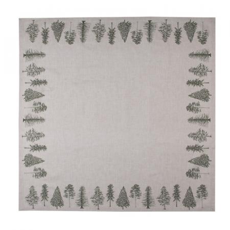 Clayre & Eef Tischdecke 100x100 cm Beige Grün Baumwolle Tannenbäume Quadrat