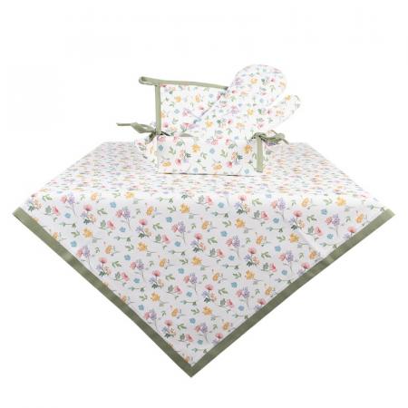 Clayre & Eef Tischdecke 100x100 cm Weiß Grün Baumwolle Blumen Quadrat