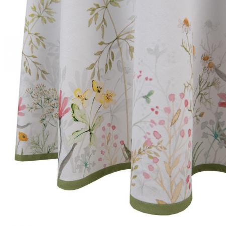 Clayre & Eef Tischdecke Ø 170 cm Weiß Baumwolle Blumen Rund Tischtuch