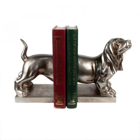 Clayre & Eef Bücherstützen 2-er Set Hund Dackel 36x12x19 cm Silberfarbig Kunststoff Buchhalter