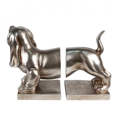 Clayre & Eef Bücherstützen 2-er Set Hund Dackel 36x12x19 cm Silberfarbig Kunststoff Buchhalter
