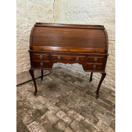 Edwardianischer Eichen Schreibtisch, Tambour Top Schreibtisch