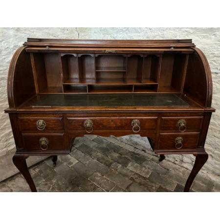 Edwardianischer Eichen Schreibtisch, Tambour Top Schreibtisch