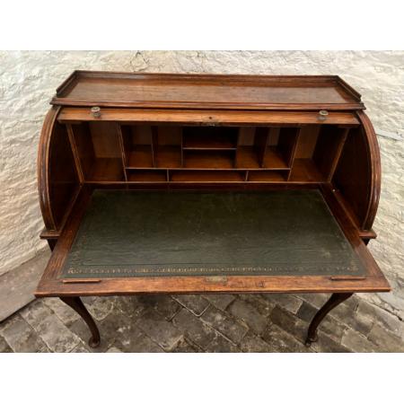 Edwardianischer Eichen Schreibtisch, Tambour Top Schreibtisch