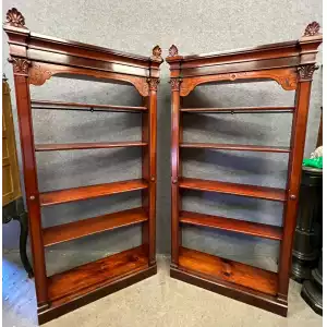Seltenes Paar hohe viktorianische Mahagoni-Bibliotheksregale – Exquisite Handwerkskunst