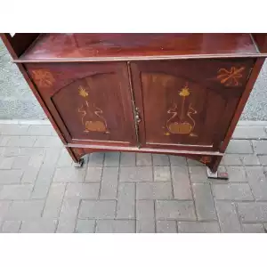 Hochwertiger viktorianischer Arts & Crafts Mahagoni-Vitrinenschrank mit mundgeblasenen Glasscheiben (ca. 19. Jahrhundert)