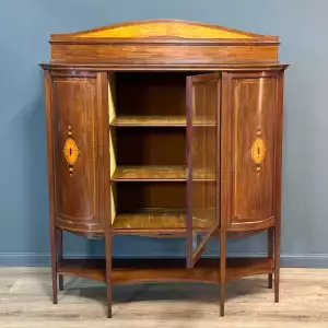 Antike Edwardianische Mahagoni-Vitrine mit Intarsien & Glastür (frühes 20. Jahrhundert)