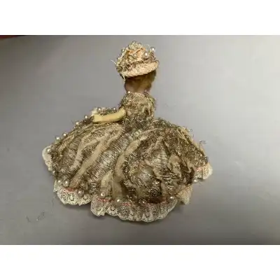 Antike viktorianische Puppe Pin Cushion C1870 - Porzellankopf und Seidenkleid 