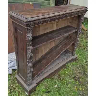 Antikes viktorianisches Eichen-Bücherregal mit Green Man-Schnitzerei, ca. 1890