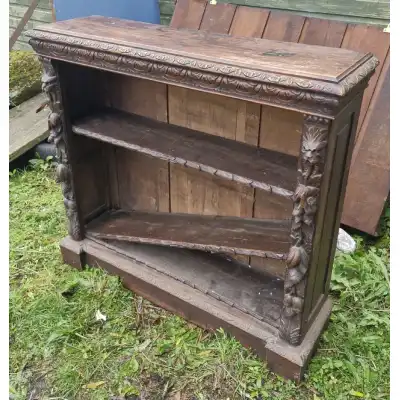 Antikes viktorianisches Eichen-Bücherregal mit Green Man-Schnitzerei, ca. 1890